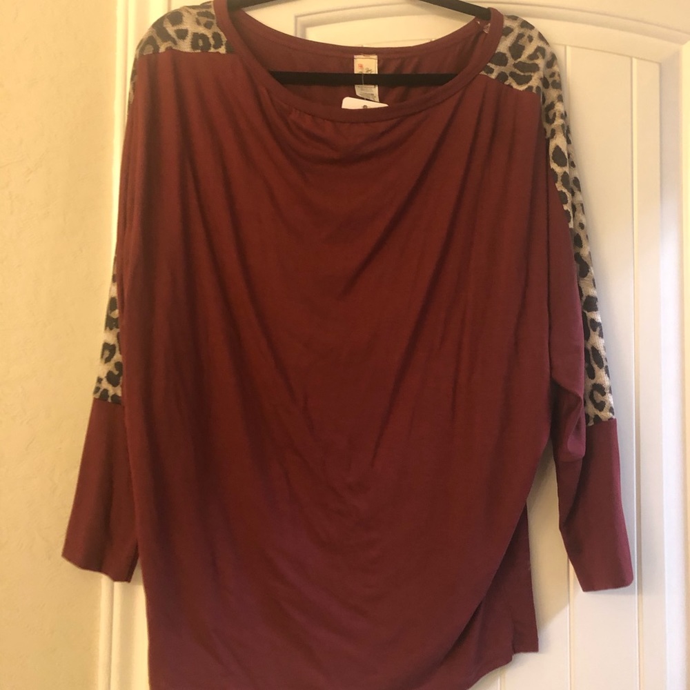 Maroon top with leopard detail